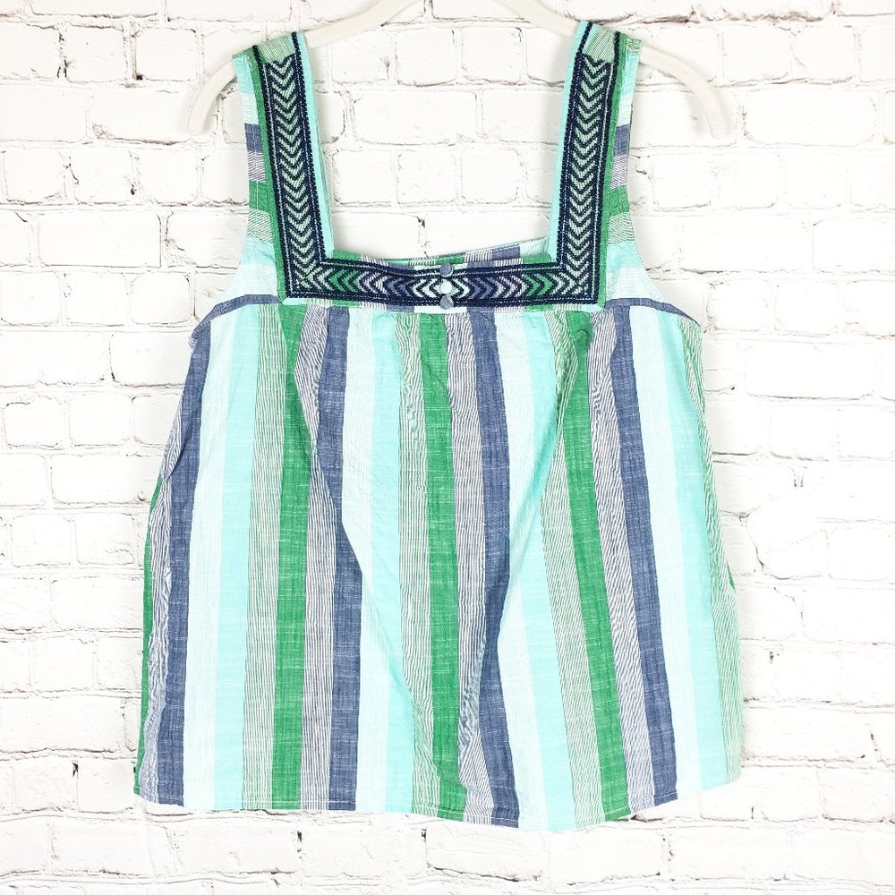 LUCKY BRAND Embroidered Square Neck Striped Tank